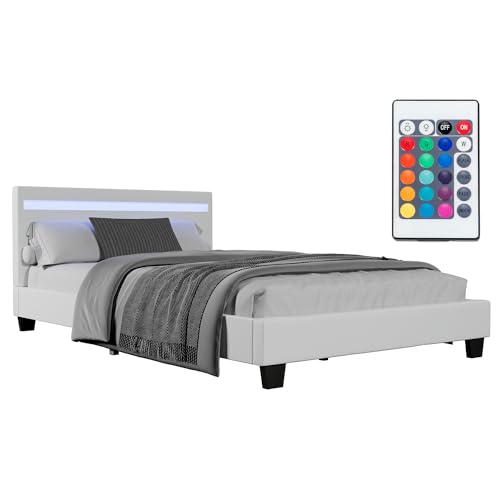 ArtLife Polsterbett Verona 120 × 200 cm weiß | Bettgestell inkl. LED-Beleuchtung, Kunstleder & Lattenrost | Einzelbett Jugendbett Bett