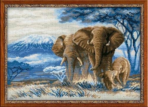 Riolis Elefanten in der Savanne Kreuzstich-Set, Baumwolle, Mehrfarbig, 40 x 30 x 0.1 cm