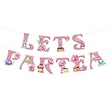 Let's Partea Banner für Teeparty-Dekoration, Partea Time-Themenparty-Zubehör, Blumenmuster, Buchstaben, Banner für Nachmittagstee für Frauen und Mädchen (Pink)