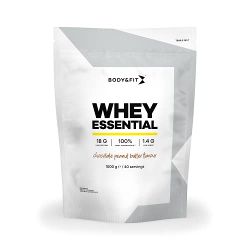 Body&Fit Whey Essential Chocolate Peanut Butter für Muskelaufbau und Muskelregeneration - Whey Protein (1000 Gramm)