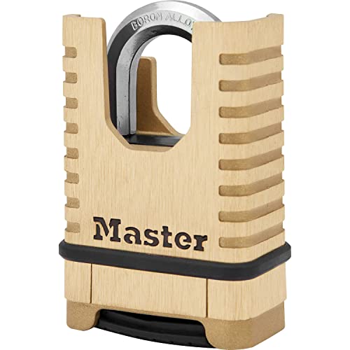 Master Lock Hochleistungs-Vorhängeschloss aus Massivmessing [geschlossener Bügel][Zahlenschloss] M1177EURD - rostbeständig, sehr widerstandsfähig und wasserfest, messing