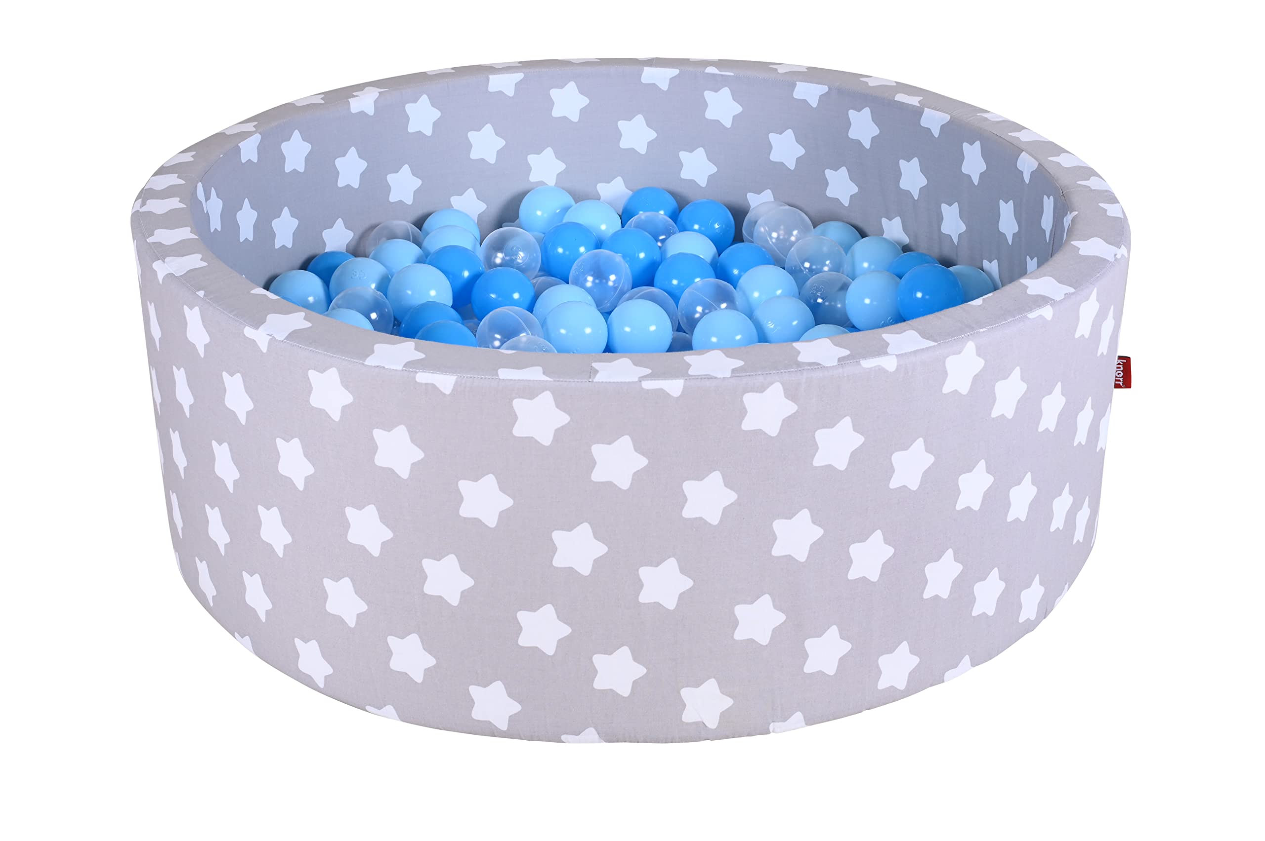 KNORRTOYS.COM 68163 - Bällebad Soft - Grey White Stars - 300 Bälle Soft Blue/Blue/transparent