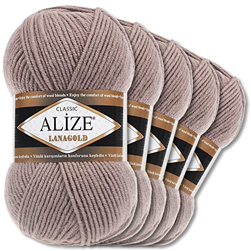 Alize 5 x 100 g Lanagold Wolle | 53 Auswahl | Stricken Häkeln Wolle (584 | Milchkaffee)