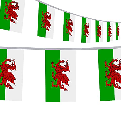 Wimpelkette mit 30 Wales Walisischen Flaggen, 9 m, St. Davids Day Drache Banner Dekoration Girlande für den Innen- und Außenbereich