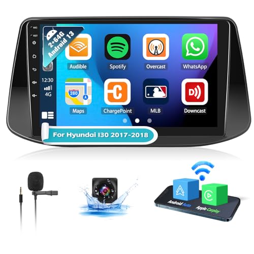 OiLiehu 2G+64G Android 13 Autoradio 2din Apple Carplay Android Auto für Hyundai i30 2017-2018 Autoradio Mit Bildschirm 9 Zoll Unterstützung HiFi/Equalizer/Bluetooth/FM RDS/WiFi/GPS/Rückfahrkamera