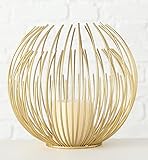 mucHome Windlicht Globe mit Stumpenkerze H21cm Eisen Gold runder Kerzenständer Kerzenhalter