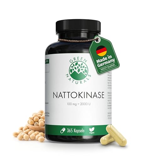 Nattokinase | 20.000 FU/g | 100 mg pro Kapsel | 365 Kapseln | Fermentierter Sojabohnenextrakt | Ohne Gentechnik | 1 Jahr Vorrat | Green Naturals®