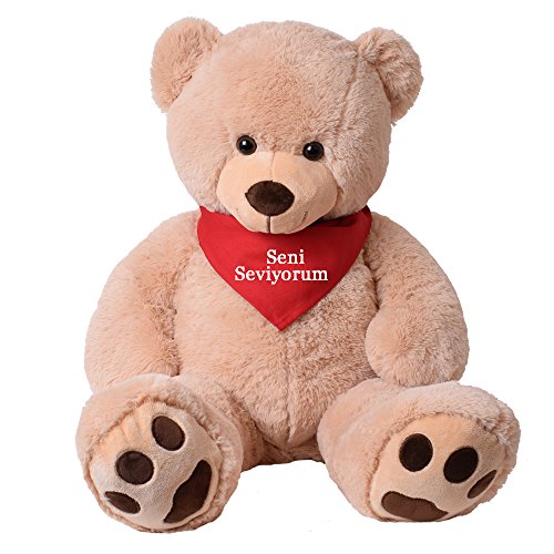 TE-Trend XXL Riesen Teddybär Plüsch Riesenplüsch Bär Luca beige 100 cm gestickte Tatzen Tuch Halstuch seni seviyorum