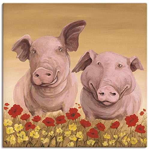 ARTland Leinwandbilder Wandbild Bild auf Leinwand 30 x 30 cm Tiere Haustiere Schwein Malerei Creme A1SE Schweine