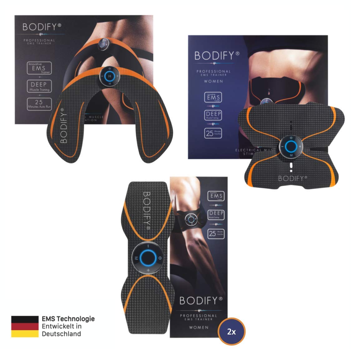 Bodify® 4in1 EMS Set - Für Bauch, Arme, Beine & Po - Zur gezielten Stimulation der Muskulatur - Ganzkörper Muskelaufbau - EMS Trainingsgerät - Unisex