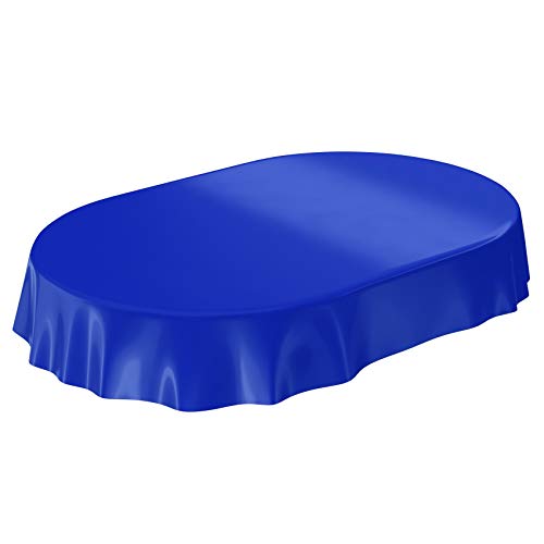 ANRO Wachstuchtischdecke Wachstuch abwaschbare Tischdecke Uni Glanz Einfarbig Dunkelblau Oval 240x140cm eingefasst