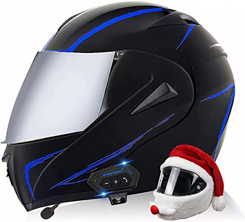 Motorrad Klapphelm Mit Bluetooth-Headset,DOT ECE Zertifiziert Doppelvisier Integralhelm Rollerhelm Motorradhelme Schutzhelm,Automatische Beantwortung,Kostenlose Weihnachtsmütze