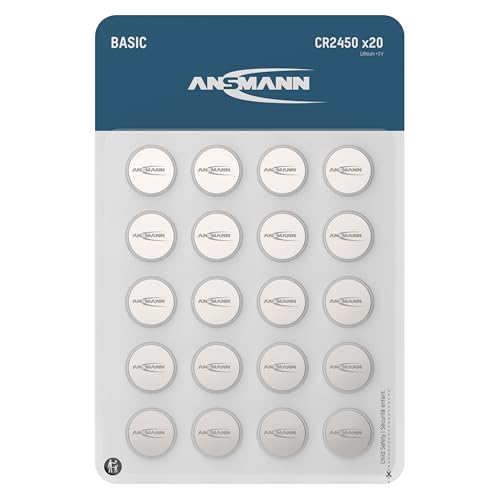 ANSMANN Basic 20x CR2450 Knopfzellen Lithium Batterien 3V / Qualitativ hochwertige Batterien/Ideal für Küchenwaage, Autoschlüssel, Messgeräte, Fernbedienungen, etc.