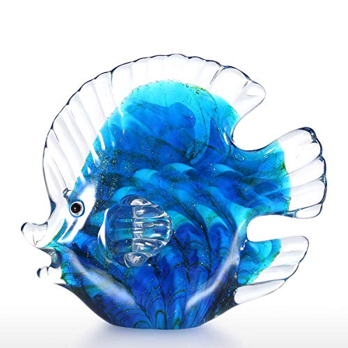 Tooarts Moderne Skulptur Glasskulptur Designer Skulptur Deko Skulptur Tier Skulptur aus Glas Blaue Tropische Fische