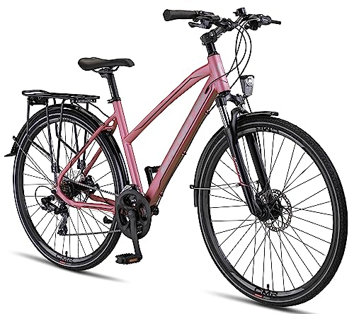 Licorne Bike Premium Touring Trekking Bike in 28 Zoll Aluminium Scheibenbremse Fahrrad für Jungen, Mädchen, Damen und Herren - 21 Gang-Schaltung - Mountainbike - Crossbike (Damen, Rosa)