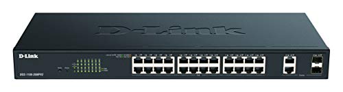 D-Link DGS-1100-26MPV2 26-Port Gigabit Max PoE Smart Switch (26 x 10/100/1000 Mbit/s, davon 24 PoE-Ports und 2 Combo-ports, lüfterlos) schwarz
