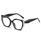 MUTYNE Kunststoff-Farbspleiß-Mode-Cat-Eye-Brillengestell mit klaren Gläsern für Damen, Schwarz, Weiß