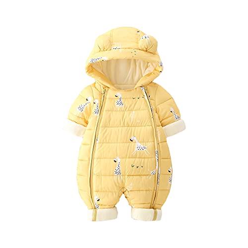 DorkasDE Baby Strampler Schneeanzug Junge Mädchen Overall Jumpsuit Winter Babykleidung mit Kapuze, Gelb, Größe 70 (0-4Monate)