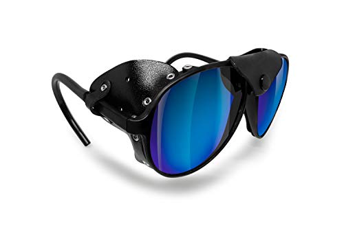 BERTONI Polarisierte Sonnenbrille Bergbrille Gletscherbrille Bergsteigerbrille Skibrille Trekking mod. ALPS Italy (Schwarz - Polarisierte Blau Verspiegelt)