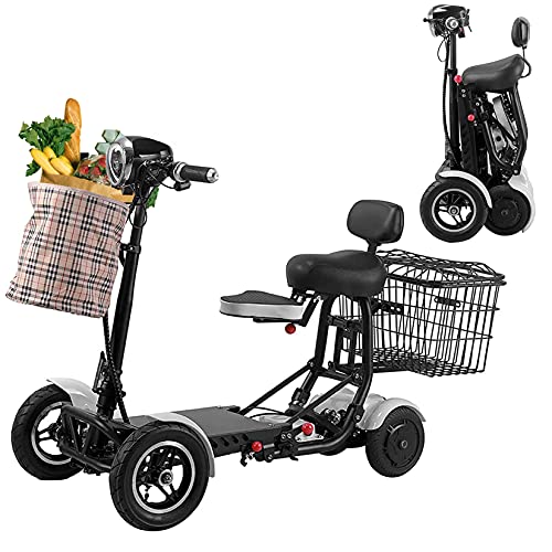 Faltbarer 4-Rad-Mobilitätsroller, tragbarer kompakter motorisierter Roller, zusammenklappbarer Leichter Mobilitätsroller, für Erwachsene und ältere Menschen mit Behinderungen im Freien, Weiß, 10,4 A