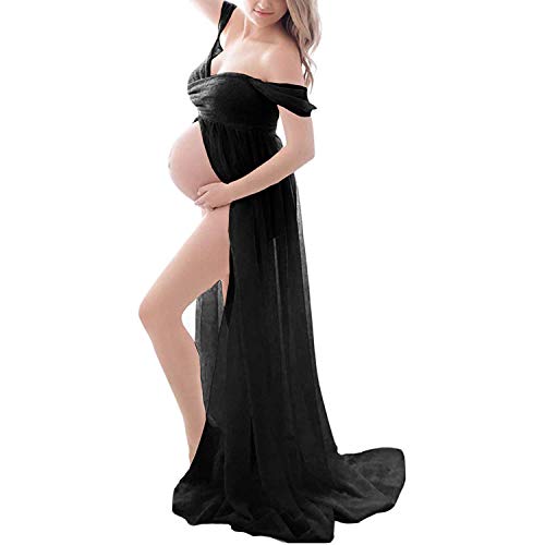 Daysskk Umstandskleid Lang Fotoshooting Babybauch Shooting Outfit Maternity Dress Photoshoot Schwangerschaftskleider Fotoshooting Damen Umstandskleid Schwarz Off Shoulder XL