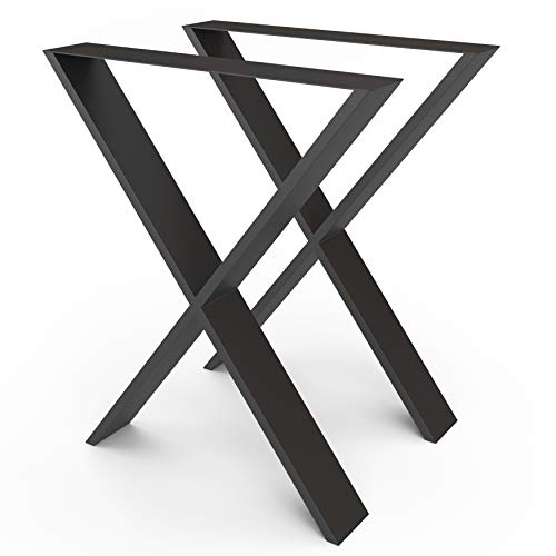 sossai® Stahl Tischgestell Tischkufen Tischbeine X-Form | TKX3 | Farbe: Schwarz | 2 Stück | Breite 60 cm x Höhe 72 cm | Profil: 100 x 20 mm