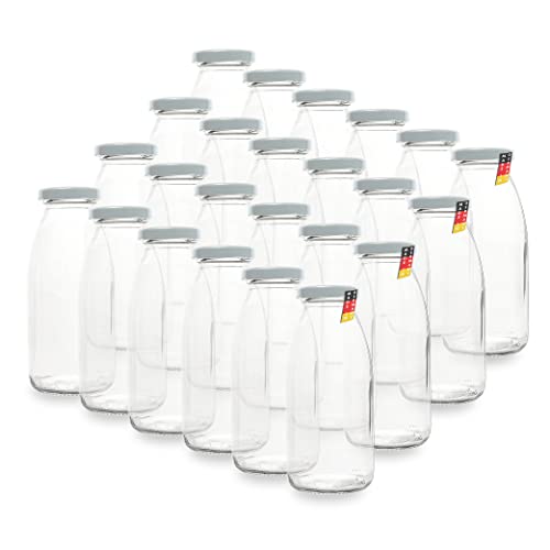 Flaschenbauer - 24 Leere Glasflaschen 250 ml mit Schraubverschluss TO43 0,25l in weiß - Zum selbst befüllen von Milchflaschen, Saftflaschen, Smoothie Flaschen