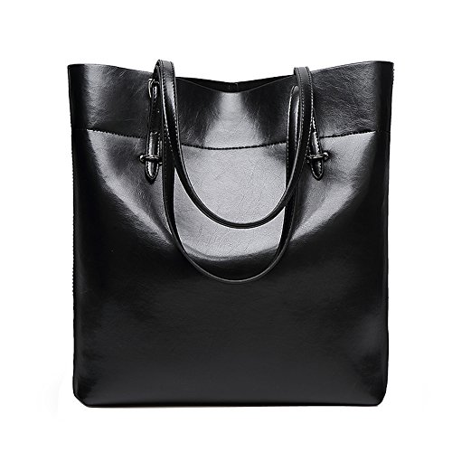 PB-SOAR Damen Shopper Handtasche Henkeltasche Schultertasche aus PU Leder 30x35x11cm (B x H x T) (Schwarz)