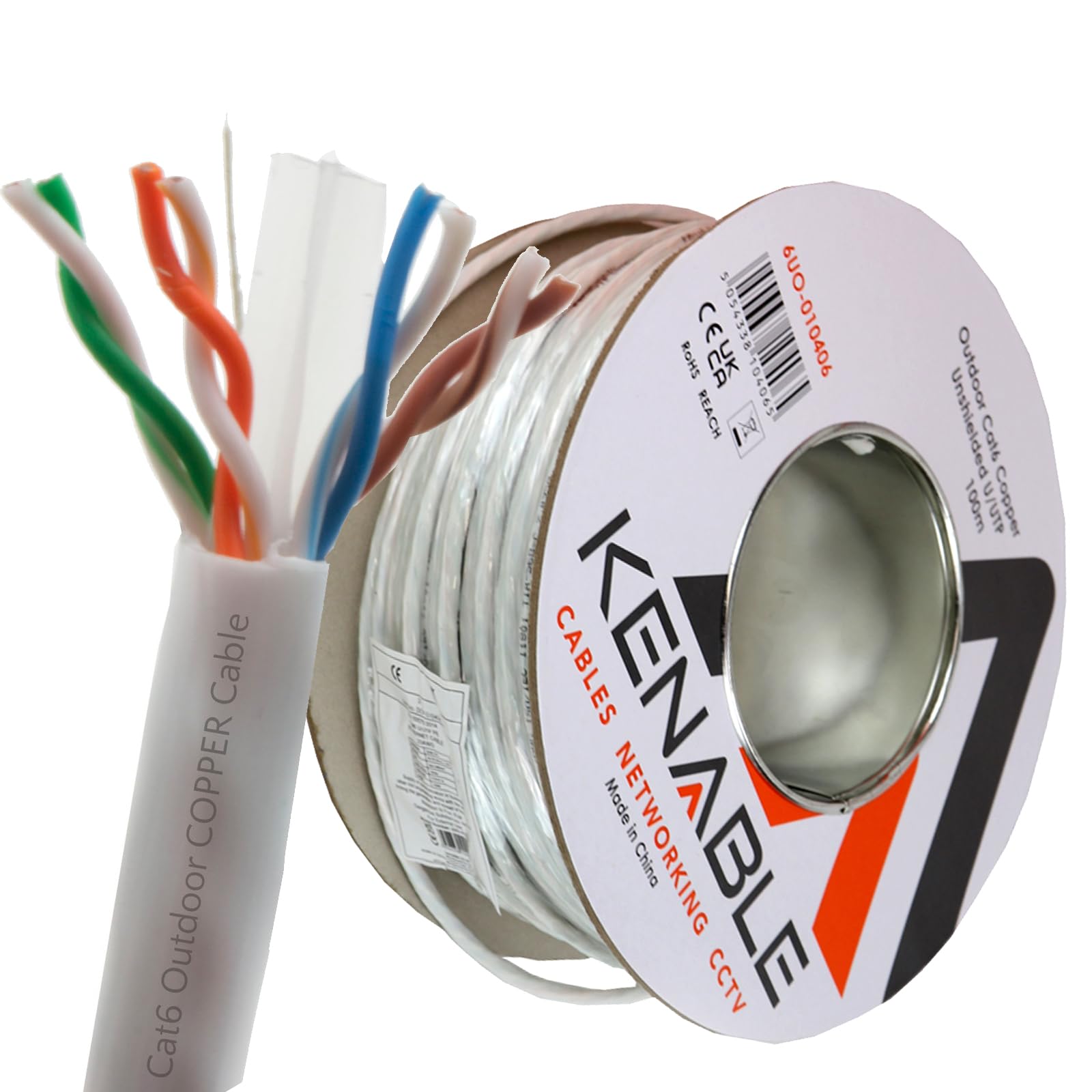 kenable Außen CAT6 Aussen Verwendung Kupfer Ethernet Netzwerk Kabel Kabelrolle UTP 100 m Weiß [100 Meter/Cat6 100m]