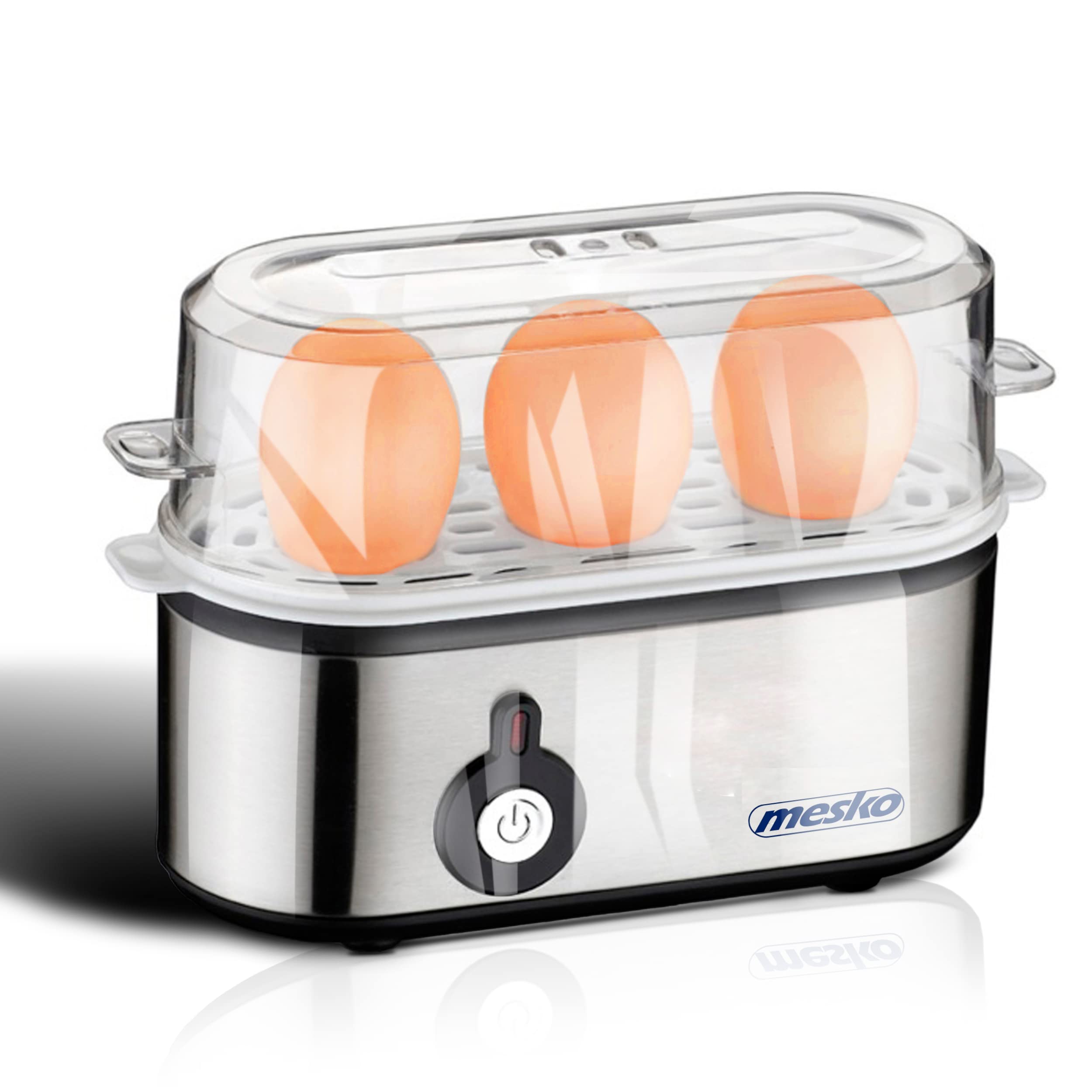 NEU! Mesko - Eierkocher, Elektrischer Eierkocher, Geeignet für 3 Eier, Edelstahl, Inklusive Messbecher mit Eipick, Einstellbare härte, Einfach zu bedienen.