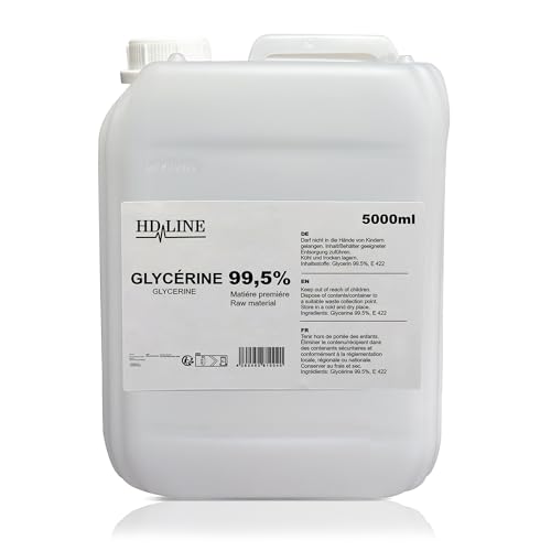 hd-line 5000 ml Glycerin E422, Perfekt für DIY, Pharmaqualität 99,5% Reinheit, Lebensmittelqualität, Raw Material VG, Rein, Vegan, Ph. Eur/USP, 5L