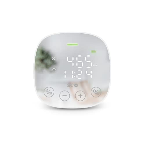 SPC CO2 Air Quality Monitor CO2-Messgerät, misst Luftqualität, Temperatur und Luftfeuchtigkeit, große Akkulaufzeit bis zu 20 Stunden, akustischer Alarm bei schlechter Luftqualität und Leuchtampe