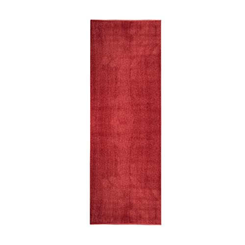 carpet city Teppich-Läufer Hochflor Wohnzimmer - Super Soft - 80x150 cm - Rot, Einfarbig - Micro-Polyester Teppiche Schlafzimmer - Langflor Wohnzimmerteppiche Modern