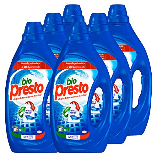 Bio Presto Klassisches Flüssigwaschmittel für Waschmaschine, leistungsstarke Formel, 6 x 19 Waschgänge (114 Waschladungen)