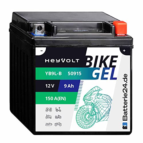 HeyVolt GEL Motorradbatterie 12V 9Ah YB9L-B 50912 CB9L-B YB9LB YB9L-A2 12N7-3B