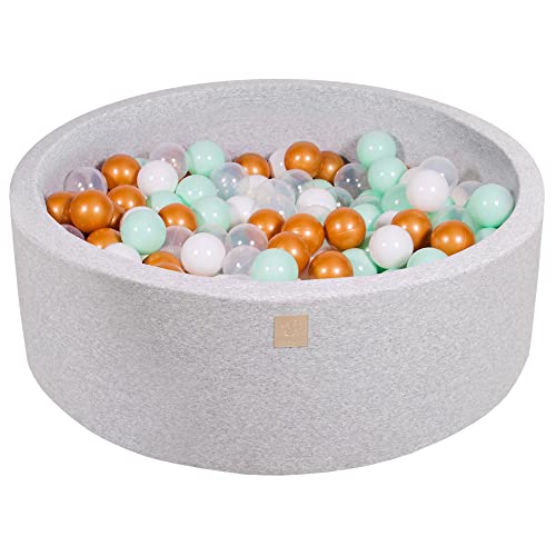 MEOWBABY Bällebad 90X30cm/200 Bälle ø 7Cm Rund Bällepool Für Kinder Spielbad Babys Bällchenbad Rund Baby Ball Pit Spielzeug für Kinder Bällebäder Made in EU Hellgrau: Weiß/Gold/Transparent/Minze