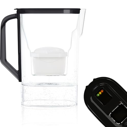 Wessper Karaffe für Kühlschranktür 2,7L, kompatibel mit Brita Maxtra, Wasserkanne mit Filterverschleißanzeige- Set enthält einen Wasserfilter karaffe und eine Wasserfilter- Schwarz