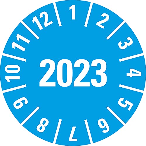 Prüfplakette 2023, hellblau, Folie, ablösbar, Ø 15mm, 60/Bogen