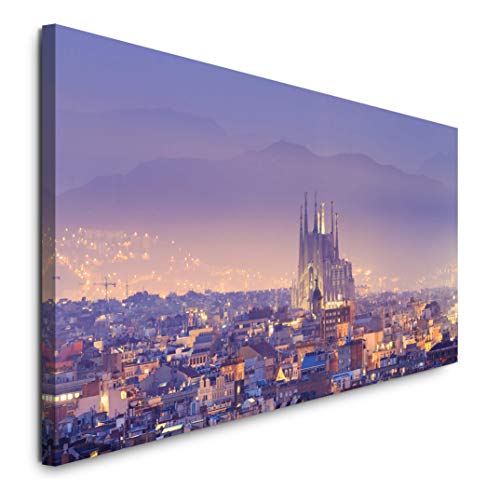 Paul Sinus Art GmbH Skyline Barcelona 120x 50cm Panorama Leinwand Bild XXL Format Wandbilder Wohnzimmer Wohnung Deko Kunstdrucke