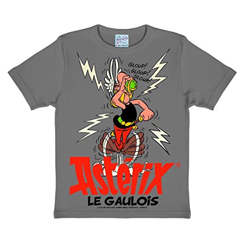 Logoshirt®️ Asterix & Obelix I Asterix Le Gaulois T-Shirt Kinder I Motiv-Shirt grau kurzärmlig Rundhalskragen I Lizenziertes Originaldesign I hochwertiger Logo-Print I Baumwolle I Vintage