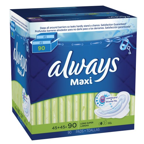 Always Maxi Long Super Pads With Wings, 90 Count by Always