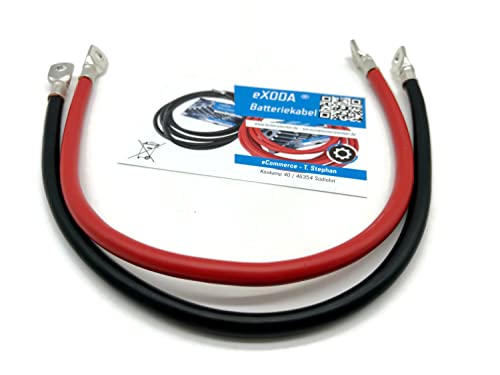 eXODA Batteriekabel Set 50 mm² 50cm Kupfer Stromkabel mit Ringösen M8 rot und schwarz