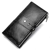 SSWERWEQ Brieftasche Herren Damen Leder Lange Brieftasche Multifunktionskartenschatulle Mode Brieftasche (Color : Black)