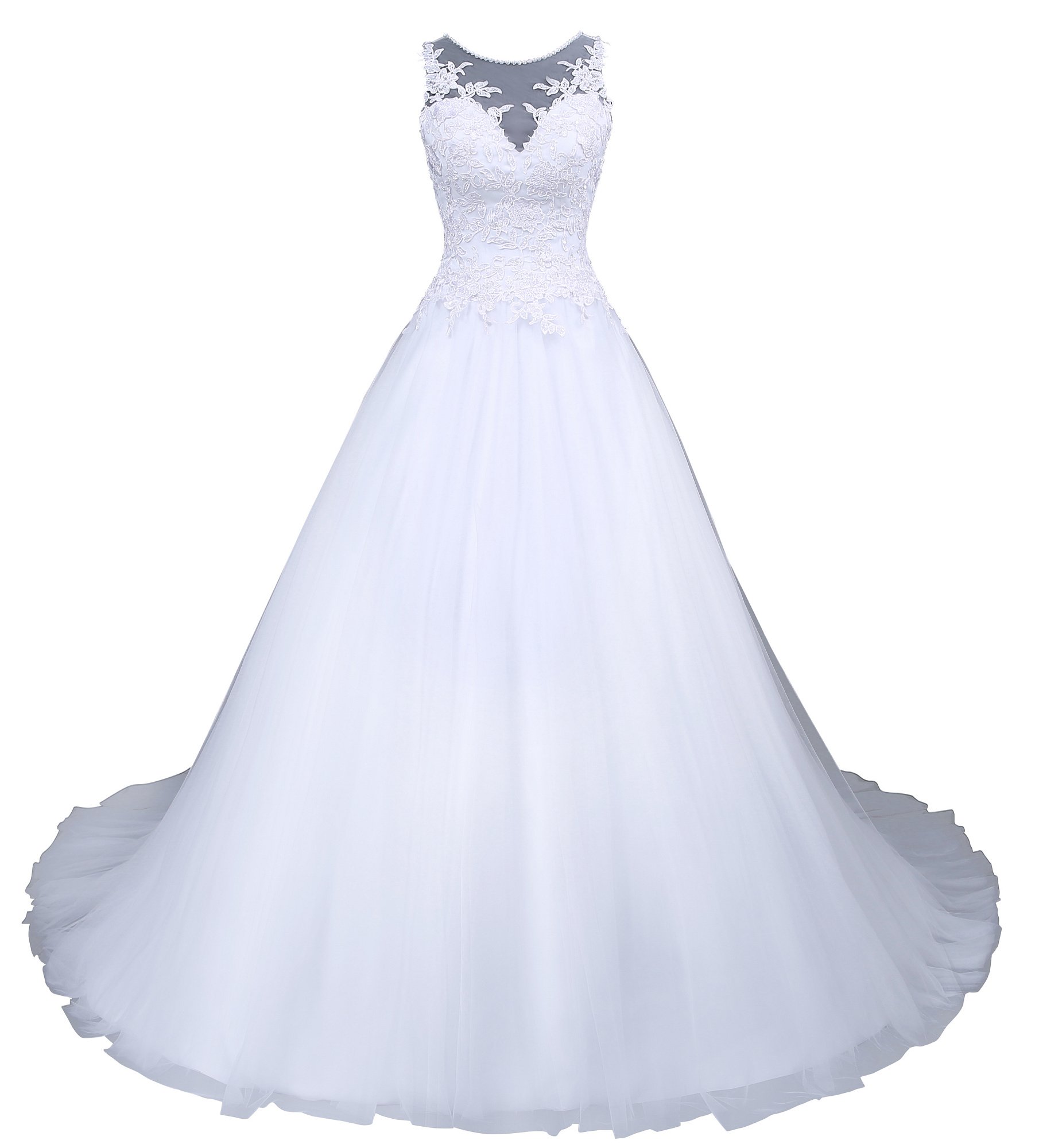 Romantic-Fashion Brautkleid Hochzeitskleid Weiß Modell W045 A-Linie Satin Stickerei Perlen Pailetten DE Größe 50