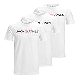 JACK & JONES Herren Shirts T-Shirts Logo Tee Crew Neck 3er Pack, Farbe:Weiß, Artikel:- White/White/White, Größe:M