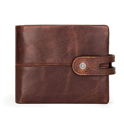 TABKER Herren Geldbörse Casual Men's Wallet Leather Short Coin Purse Buckle Design Wallet Leather Clutch Wallet for Men (Color : Coffee)