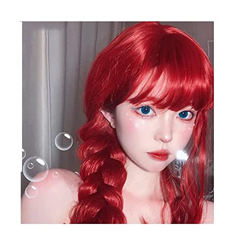 XXZY Rote Echthaar-Mädchen-Perücken, gewellt, niedlich, natürliches Aussehen, perfekt für die tägliche Party-Fotografie, Gesichtsretusche