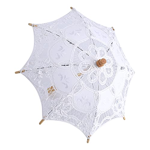 Weißer Vintage Spitzenschirm, Elegante Spitze Regenschirm Hochzeit Braut Sonnenschirm Regenschirm Verzierter Regenschirm für Mädchen Party Dekor Tanz Fotografie Prop Fotoshooting