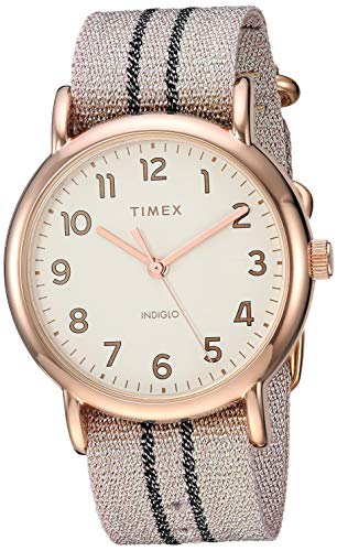 Timex Weekender Damen-Armbanduhr, 38 mm Metallic Blush/Graphit Stripe