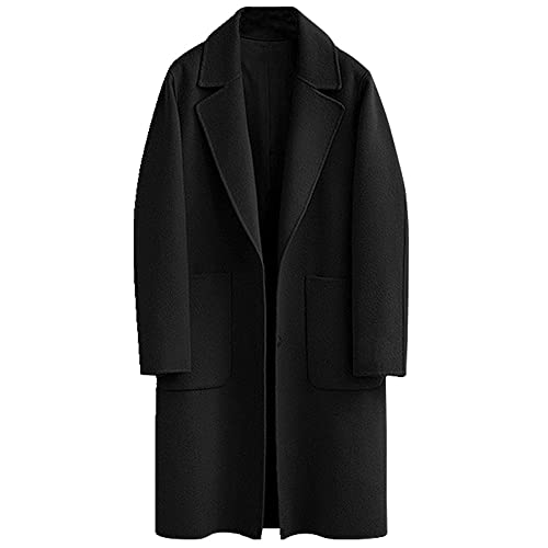 Damen-Mantel für Herbst und Winter, lang, mit seitlichem Abschnitt, lockerer Mantel, Schwarz , 52